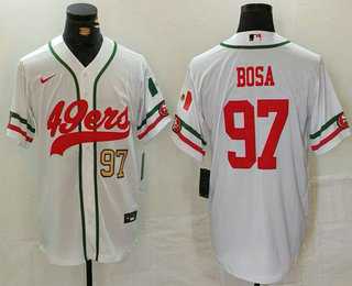 Men%27s San Francisco 49ers #97 Nick Bosa Number White Mexico Cool Base Stitched Baseball Jersey